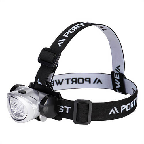 Portwest PA50SIR LED Head Lamp, 40 Lumens, 10 hr Runtime, High-Medium-Flash Functions, 8 LED's, Tilt Control