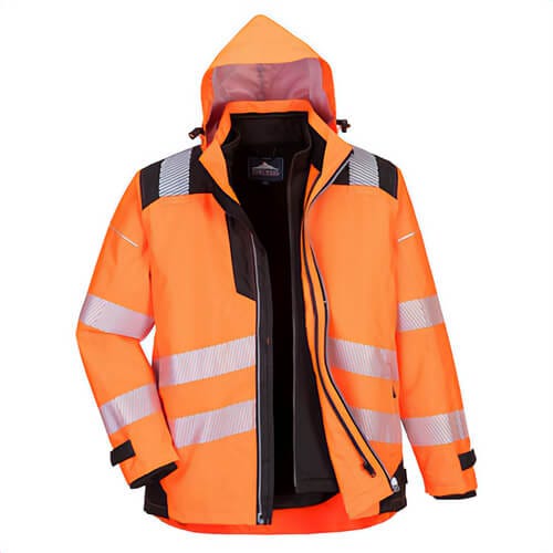 Portwest PW365YBRXXXL PW3 Hi-Viz 3-in-1 Jacket, Detachable Zip Sweatshirt and Hood, Waterproof, 9 Pockets, Yellow/Black, 3XL