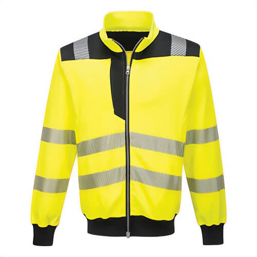 Portwest PW370YBRXXXL PW3 Hi-Viz Zipped Sweatshirt, Segmented Reflective Tape, 3 Pockets, 40+ UPF Rated Fabric, Yellow/Black, 3XL