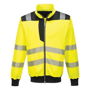 Portwest PW370YBR4XL PW3 Hi-Viz Zipped Sweatshirt, Segmented Reflective Tape, 3 Pockets, 40+ UPF Rated Fabric, Yellow/Black, 4XL