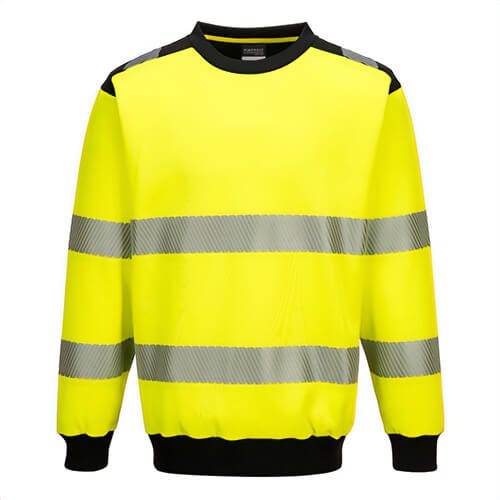 Portwest PW379YBRXXXL PW3 Hi-Viz Sweatshirt, Crewneck, Reflective Tape, 40+ UPF Rated Fabric, Unisex, Yellow/Black, 3XL