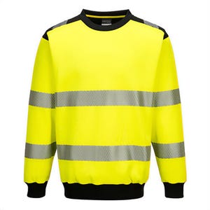 Portwest PW379YBRXXXL PW3 Hi-Viz Sweatshirt, Crewneck, Reflective Tape, 40+ UPF Rated Fabric, Unisex, Yellow/Black, 3XL
