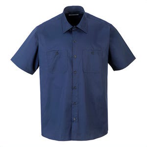 Portwest S124NAR4XL Industrial Work Shirt, Short Sleve, Stain-Resistant Texpelâ„¢ Finish, 6 Button Closure, 2 Pockets, Navy, 4XL