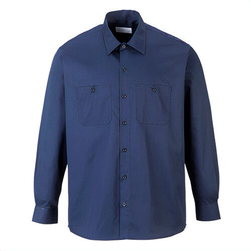 Portwest S125NARXXXL Industrial Work Shirt Long Sleeve, Stain-Resistant Texpel™ Finish, 6 Button Closure, 2 Pockets, Navy, 3XL