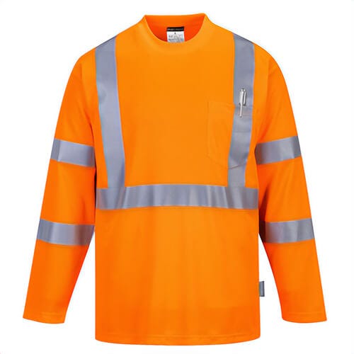 Portwest S191YETXXXL Hi-Viz Pocket T-Shirt Long Sleeve, Moisture Wicking, Refelective Tape, 40+ UPF Rated, Yellow, Tall, 3XL