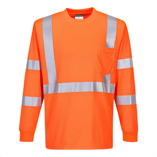 Portwest S192YERXXXL Hi-Viz Pocket T-Shirt, Long Sleeve, Moisture Wicking, Reflective Tape, 40+ UPF Rated Fabric, Yellow, 3XL