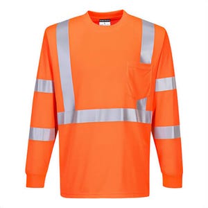 Portwest S192YERXXXL Hi-Viz Pocket T-Shirt, Long Sleeve, Moisture Wicking, Reflective Tape, 40+ UPF Rated Fabric, Yellow, 3XL