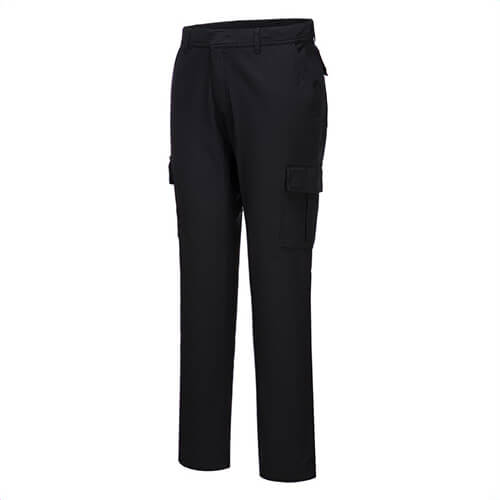 Portwest S231BKR46 Flex Slim Combat Pants, Stretch Cotton, 6 Pockets, Cargo Pockets, 40+ UPF Rated Fabric, Black, Size 46