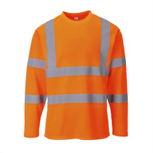 Portwest S278ORRS Hi-Viz Cotton Comfort T-Shirt Longsleeve, Crew Neck, 40+ UPF Rated Fabric, Orange, S