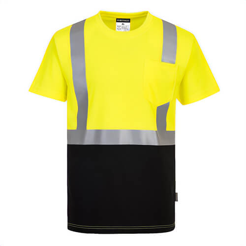 Portwest S358YBRXXXL Nashville Hi-Viz Contrast Pocket T-Shirt Short Sleeve, Yellow/Black, 3XL