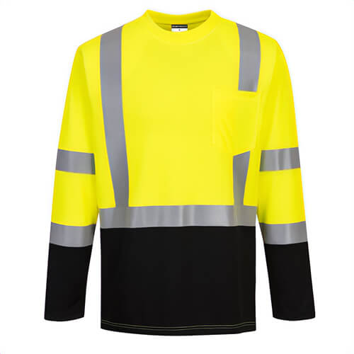 Portwest S398YBRXXXL Laguna Hi-Viz Contrast Pocket T-Shirt Longsleeve, Yellow/Black, 3XL