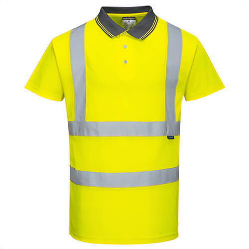 Portwest S477YERL Hi-Viz Polo Shirt, Short Sleeve, Moisture Wicking, Reflective Tape, 40+ UPF Rated Fabric, Yellow, L