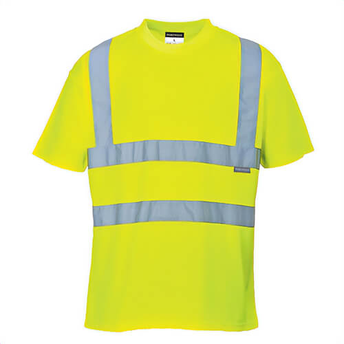 Portwest S478YETXXXL Hi-Viz T-Shirt, Short Sleeve, Crewneck, Moisture Wicking, Reflective Tape, 40+ UPF Rated Fabric, Yellow, Tall, 3XL