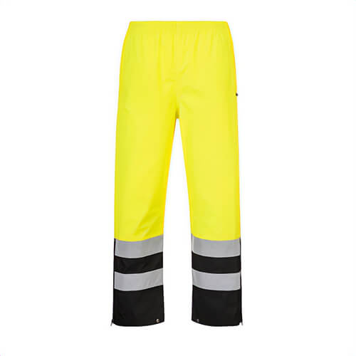 Portwest S587YBRXXXL Hi-Viz Contrast Rain Pants, Waterproof, Fully Elastic Waist, 40+ UPF Rated Fabric, Yellow/Black, 3XL
