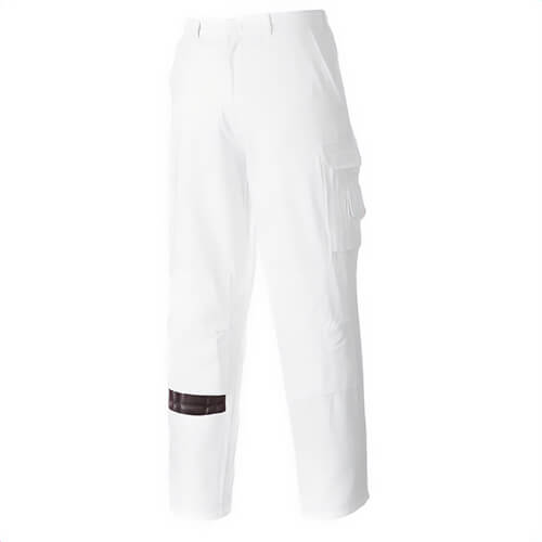 Portwest S817WHTXXXL Painters Pants, 100% Cotton, 8 Pockets, 40+ UPF Rated Fabric, Anti-Scratch Design, White, Tall, 3XL