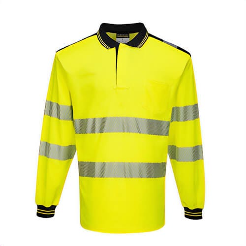 Portwest T184YBRXXXL PW3 Hi-Viz Cotton Comfort Polo Shirt Longsleeve, Yellow/Black, 3XL