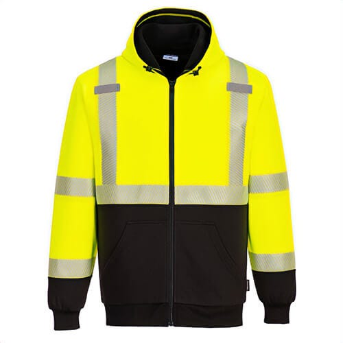 Portwest UB325YBR4XL Hi-Viz Contrast Zipped Winter Hoodie, Yellow/Black, 4XL