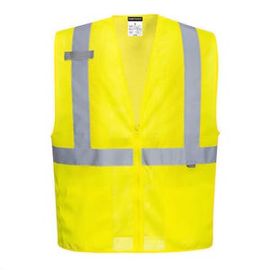 Portwest UC493YERXXXL Economy Hi-Viz Band and Brace Zipped Vest, Cooling Mesh Fabric, 2 Internal Patch Pockets, Yellow, 3XL