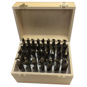 Qualtech DWD833SD-CO-WOOD 2-Flute Reduced Shank Drill Set, 1/2 in Min Drill Bit, 1 in Max Drill Bit, 135° Drill Point Angle, 33 pc, Cobalt, Gold