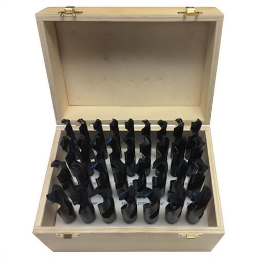 Qualtech DWD833SD-WOOD 2-Flute Reduced Shank Drill Set, 1/2 in Min Drill Bit, 1 in Max Drill Bit, 118°  Drill Point Angle, 33 pc, HSS, Black Oxide