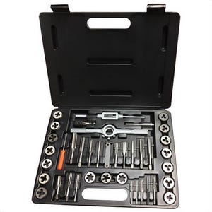 Qualtech DWT40PC-HS-ROUND Tap and Die Set, 40 pc, #4-40 to 1/2-20 Tap Thread, #4-40 to 1/2-20 Die Thread, UNC/UNF Thread, Round Die