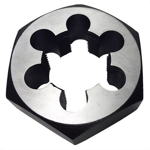 Qualtech DWTMHX20X1.5 Standard Hex Die, M20x1.5 Thread, Carbon Steel