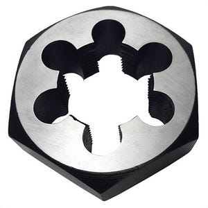 Qualtech DWTMHX20X1.5 Standard Hex Die, M20x1.5 Thread, Carbon Steel