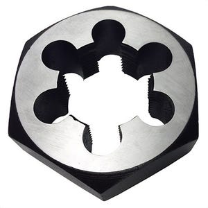 Qualtech DWTMHX22X1.5 Standard Hex Die, M22x1.5 Thread, Carbon Steel