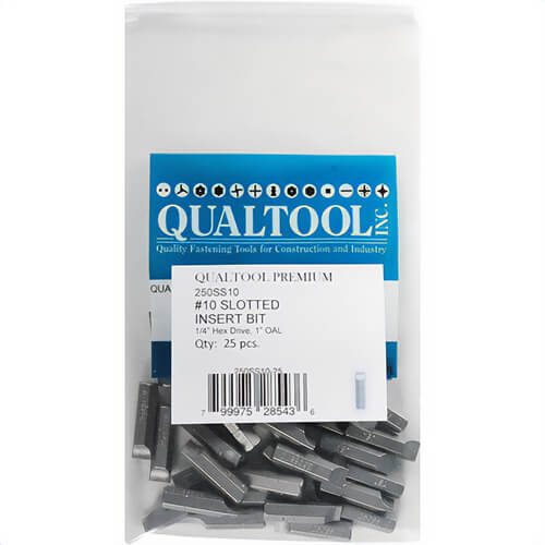 Qualtool 250SS10 Slotted Insert Bit Set, 1/4 in Hex Shank
