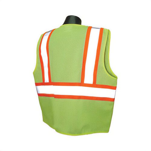 Radians® SV22-2ZGM-XL Economy Safety Vest with 2-Tone Trim, XL, Hi-Viz Green, Polyester Mesh, Zipper Closure, 2 Pockets