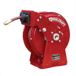 Reelcraft® DP5650 OLP DP5000 Compact Dual Pedestal Hose Reel, 3/8 in ID x 0.6 in OD x 50 ft L Hose, 300 psi Pressure, Domestic