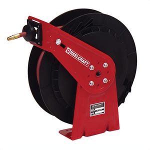 Reelcraft® RT650-OLP Low Pressure Medium Duty Hose Reel with Hose, Reinforced Stainless Steel, Powder Coated, Black/Red
