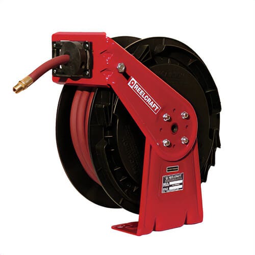 Reelcraft® RT850-OLP Low Pressure Medium Duty Hose Reel with Hose, Reinforced Stainless Steel, Powder Coated, Black/Red
