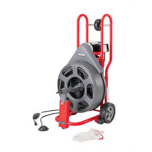 Ridgid® 83557 Drum Drain Cleaning Machine Kit, 3 to 6 in Drain, 100 ft Maximum Run, 1/2 hp, 115 VAC, 6.5 A, 100 ft of 5/8 in