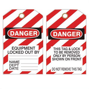Safehouse Signs LT-147 Laminated Board Lockout Tag, 6 in H x 3 in W, Red/Black, Vinyl
