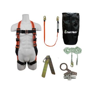 Safewazeâ„¢ FS120-E-1118DC-BP Roofer fts Fall Protection Kit with Dual Cam Rope Grab in Backpack