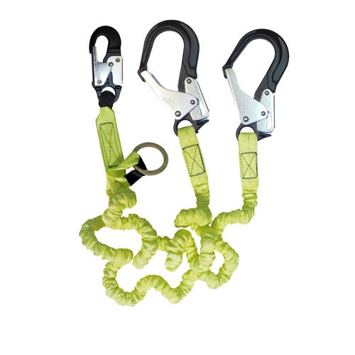 Safewaze™ FS66150-ALU PRO Stretch Internal Energy Absorbing Lanyard, Dual Leg, O-ring, Alu Rebar Hooks, 6 ft