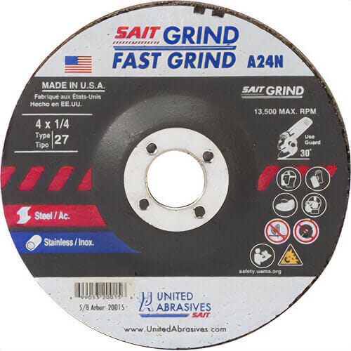 SAIT® 20015 General Purpose Depressed Center Wheel, 4 in dia x 1/4 in Thick, 5/8 in Center Hole, 24 Grit, Aluminum Oxide Abrasive