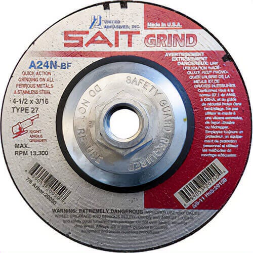 SAIT® 20150 General Purpose Depressed Center Wheel, 4 in dia x 3/16 in Thick, 24 Grit, Aluminum Oxide Abrasive