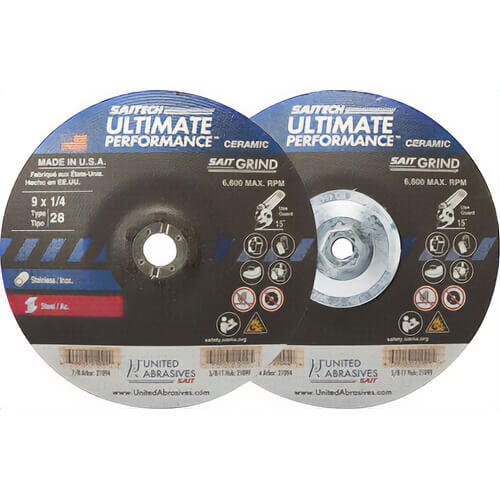 SAIT® Saitech Ultimate Performance™ 21089 High Performance Saucer Shape Depressed Center Wheel, 7 in dia x 1/4 in Thick, Ceramic Alumina Oxide Abrasive