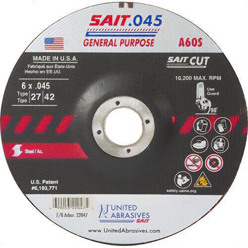 SAIT® 22047 General Purpose Depressed Center Wheel, 6 in dia x 0.045 in Thick, 7/8 in Center Hole, 60 Grit