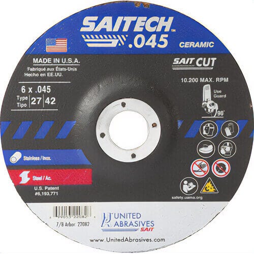 SAIT® Saitech™ 22082 High Performance Depressed Center Wheel, 6 in dia x 0.045 in Thick, 7/8 in Center Hole, 36 Grit