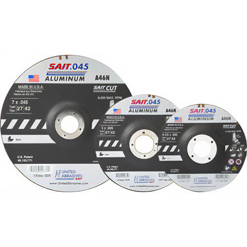 SAIT® 22345 Depressed Center Wheel, 4-1/2 in dia x 0.045 in Thick, 7/8 in Center Hole, 46 Grit, Aluminum Oxide Abrasive