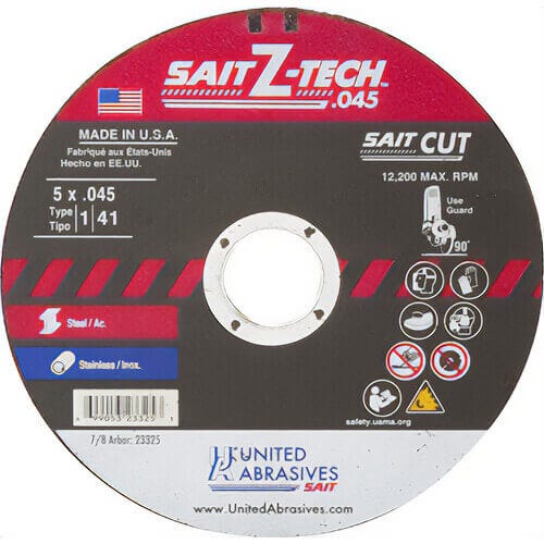 SAIT® Z-Tech™ 23325 High Performance Thin High Speed Cut-Off Wheel, 5 in dia x 0.045 in Thick, 7/8 in Center Hole, 36 Grit