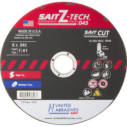 SAIT® 23327 Z-Tech™ High Performance Thin High Speed Cut-Off Wheel, 6 in dia x 0.045 in Thick, 7/8 in Center Hole, 36 Grit