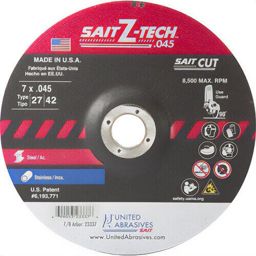 SAIT® 23337 Sait Z-Tech™ High Performance Cut-Off Wheel, Thin, 0.045 in, Zirconium Grain