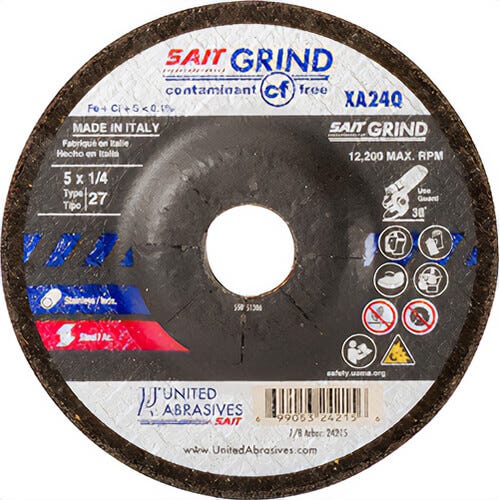 SAIT® 24220 Contaminant-Free Depressed Center Wheel, 6 in dia x 1/4 in Thick, 7/8 in Center Hole, 24 Grit, Aluminum Oxide Abrasive
