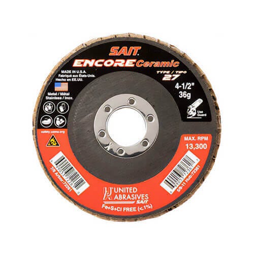 SAIT® 72264 Encore Ceramic Discs, Type 27, 4.5 in dia, 7/8 in Arbor, 80 grit, 13,300 Max rpm, 10 ea