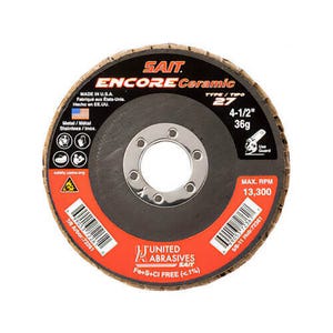 SAIT® 72264 Encore Ceramic Discs, Type 27, 4.5 in dia, 7/8 in Arbor, 80 grit, 13,300 Max rpm, 10 ea