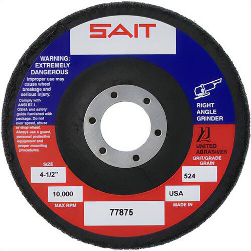 SAIT® 77880 Unitized Wheels, Series, 3SF, Type 27, Silicon Carbide, 4-1/2 in dia, 7/8 in Arbor, Fine, 10,000 Max rpm, 5 ea